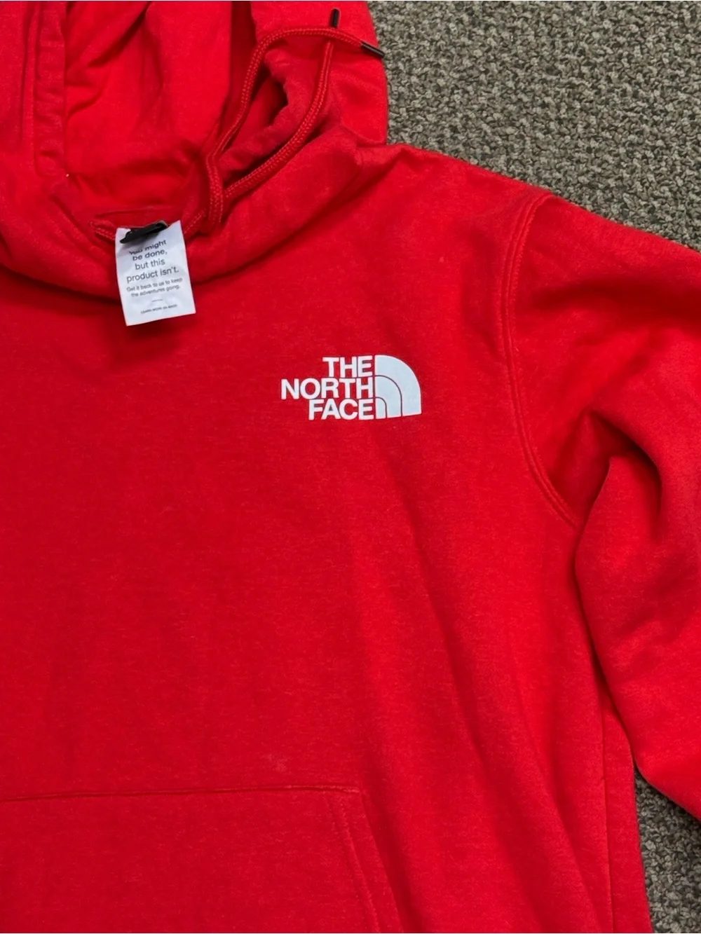 The North Face Men's Hoodie Medium Gray Logo Pullover Sweatshirt.
